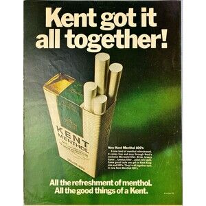 Kent Menthol 100's Cigarettes "A New Kind of Menthol Refreshment" Print Ad 1970
